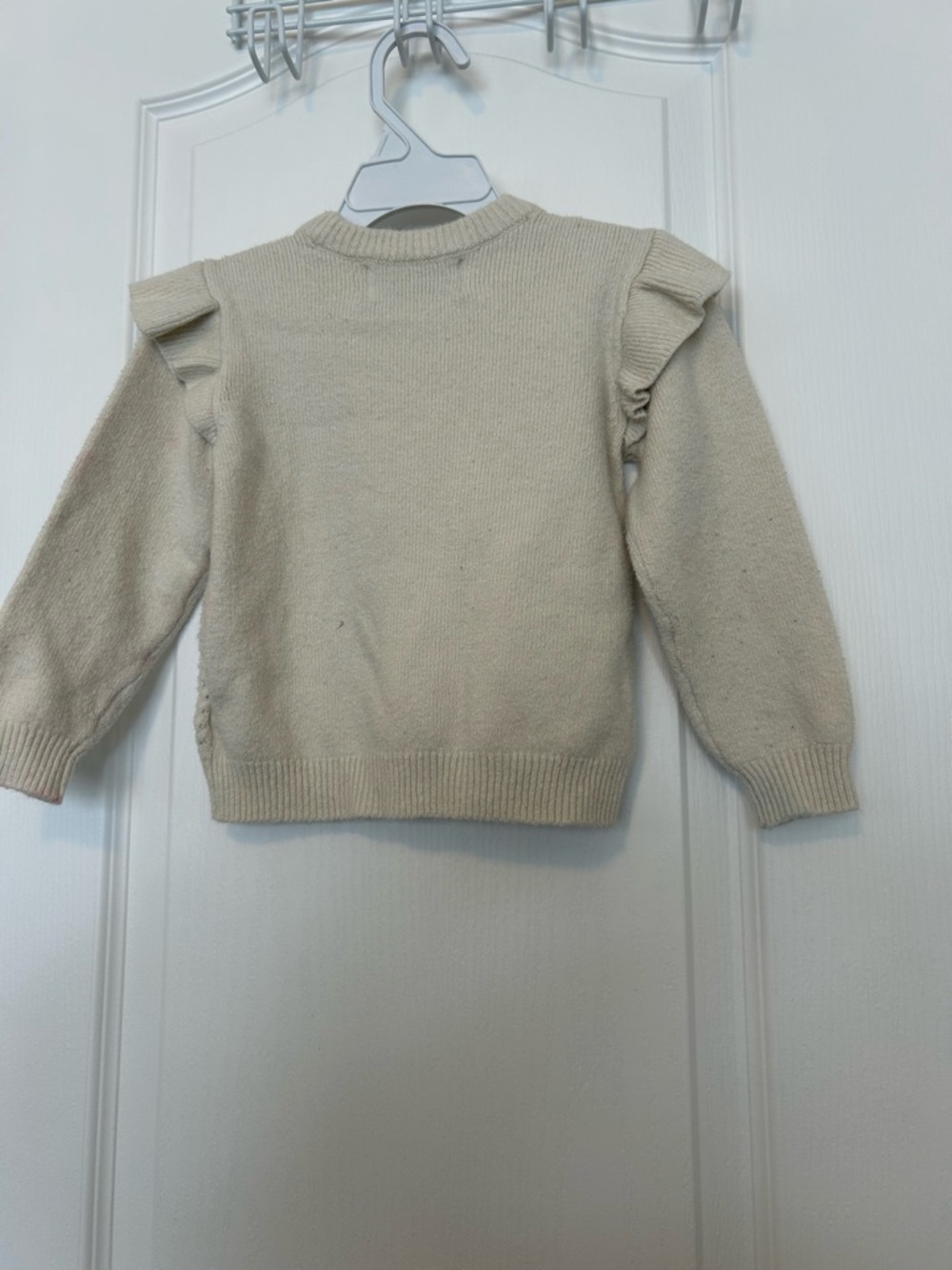 Cream Knit Ruffle Shoulder Sweater - Picture 4 of 5